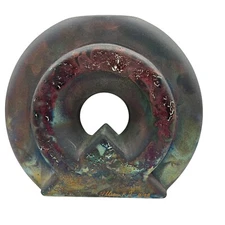 Signed William K Turner Studio Art Pottery Raku Round Iridescent Table Vase