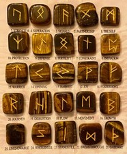 Tiger Eye Crystal Rune Stones | Set of 25 Healing Gemstones with Cotton Pouch