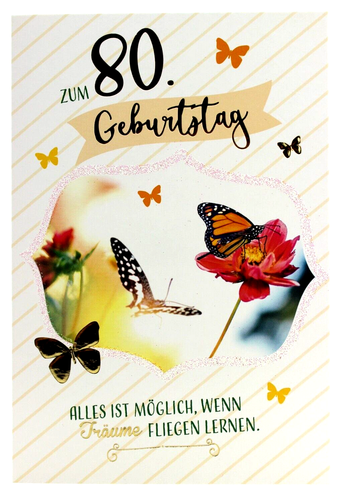 Geburtstagskarte Zum 80. Geburtstag – Mit Schmetterlingen & Cupcakes, Goldfolien-Prägung, 159x235 Mm, Aus UK