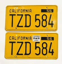 1956 California License Plates DMV Clear 1959 Ford Galaxie 1959 Chevrolet Impala