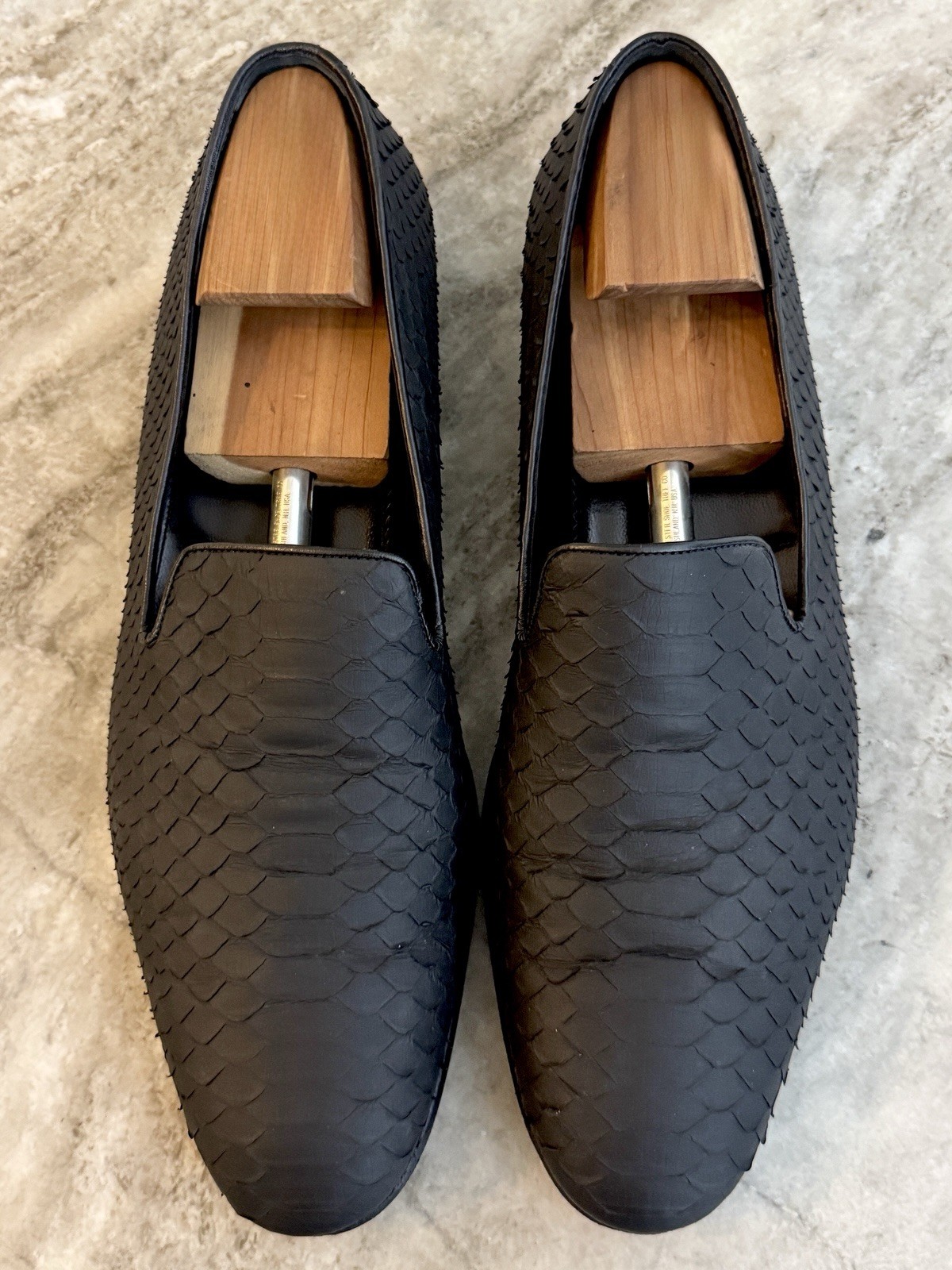 MANOLO BLAHNIK BLACK PYTHON SNAKE SKIN MARIO LOAF… - image 1