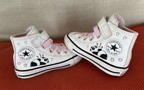Sneakers da bambina Converse All Star in pelle con orsetto panda taglia 5