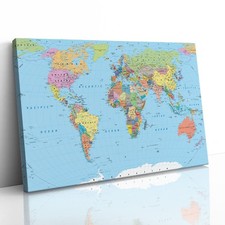 World Map Countries Capitals Canvas Framed Print Picture Wall Art