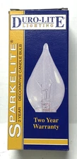 DURO-LITE (DURO-TEST) SPARKELITE 25 WATT FLAME SHAPED, CLEAR, CANDELABRA BULB