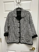 CHICO'S BLACK WHITE GEOMETRIC PRINT/SOLID BLACK REVERSIBLE JACKET SZ 3 XL 14/16