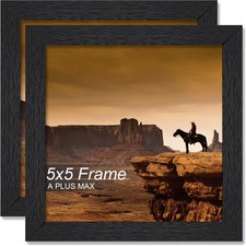 5x5 Picture Frame Set of 2, Black Engineered Wood Frame for 5 x 5 Inch Picture P