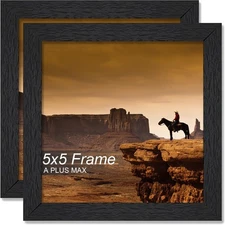5x5 Picture Frame Set of 2, Black Engineered Wood Frame for 5 x 5 Inch Picture P