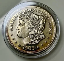 1983 Morgan Dollar Design APM American Pacific Mint 1oz 999 Fine Silver Round