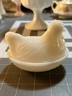 Vintage White Milk Glass Hen on a Nest Small 4 1/2" Candy Covered Dish - EUC