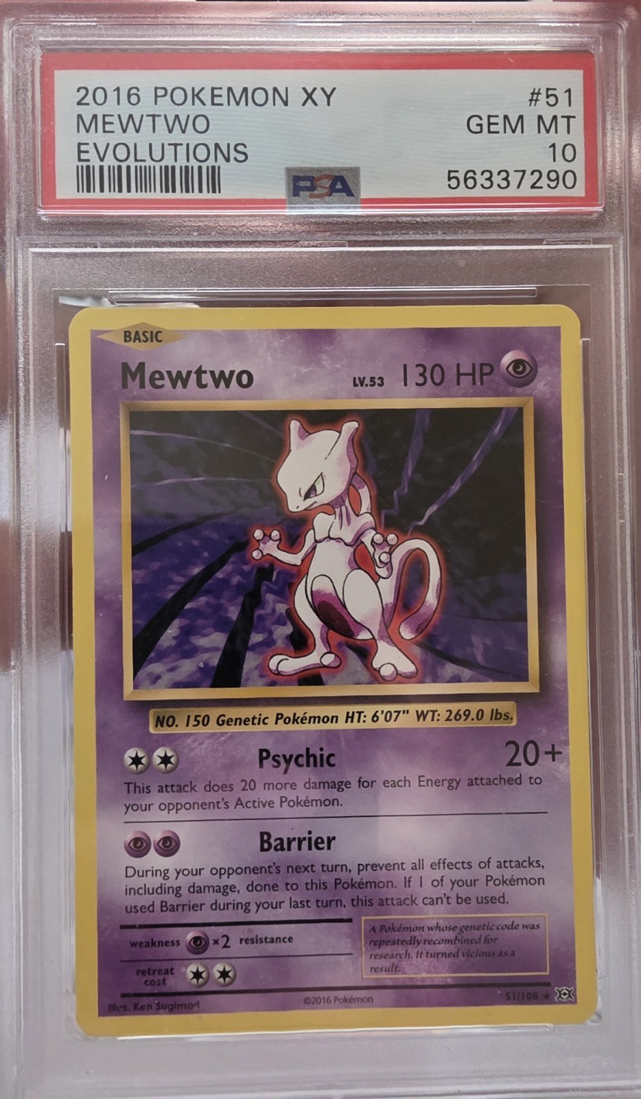 2016 Pokemon XY Evolutions 51 Non Holo Rare Mewtwo PSA 10 GEM MINT