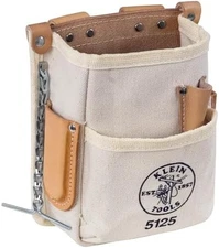 Canvas and Leather 5 Pocket Tool Pouch with Chain Tape Thong