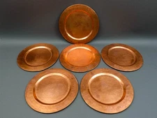 Vintage Hammered Copper 12" Charger Plate Set Of 6