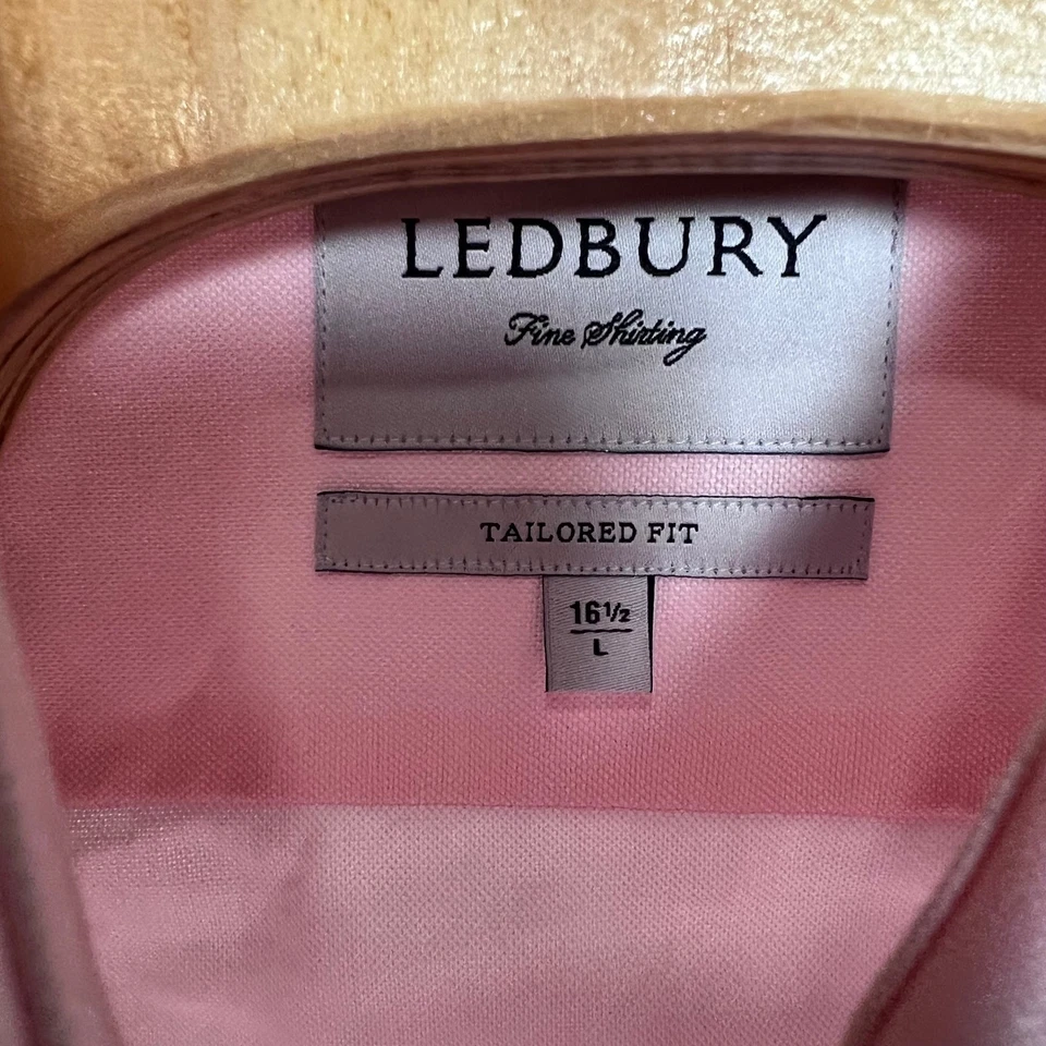 Ledbury Fine 男式粉色剪裁合身纽扣衬衫男式 L 16 1/2 — 第 4/4 张图片