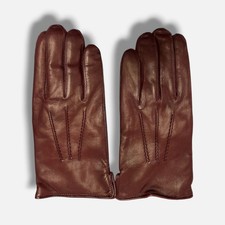 Saks Fifth Avenue Men's Brown Leather Cashmere Three-Point Stitch Gloves Size L