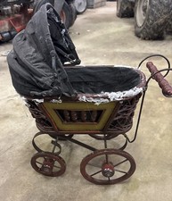 Vintage Victorian Baby Doll Buggy Stroller Carriage Metal and Wood 17 H x 15 L