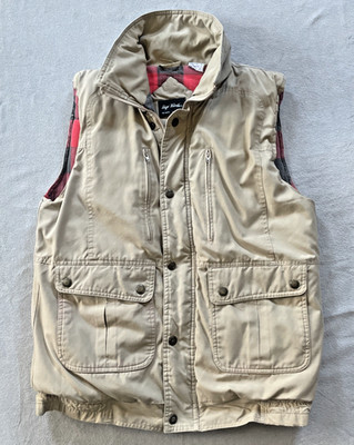 Hugo Valentino Utility Vest Mens Small Tan Flannel Lined Plaid Pockets Outdoor