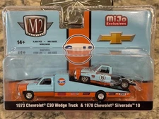 M2 Machines Mijo Exclusives 1973 C30 Wedge Truck & 1978 Silverado GULF OIL  1/64
