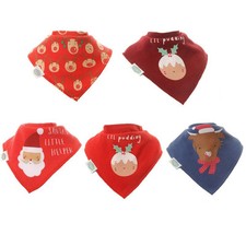 Baby Christmas Bib Dribble Bandana Festive Santa Red Cotton Poppers Ziggle