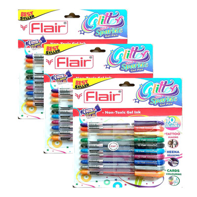 Xtra Sparkle Glitter Gel 10 Colours Xtra Sparkle Gel Pen By Flair 3 Pack
