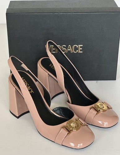 Versace Medusa Head Sling Back Patent Leather Nude Shoes 7 US 1014618 NIB $1000 - Picture 8 of 15