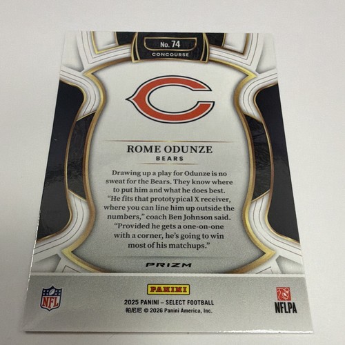 Panini Select 2025 Rome Odunze Chicago Bears Black & Red Shock Prizm #74 - Afbeelding 6 van 6