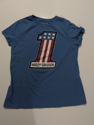 HARLEY DAVIDSON WOMEN'S FOREVER #1 BLUE S/S TEE TOP SIZE MEDIUM 