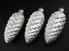 Vintage Christmas Silver Pinecone Glass Ornament Lot 4"