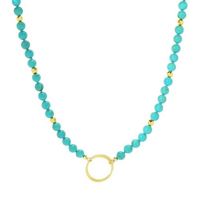 Elemental Gems 6mm Turquoise Bead & Hammered Rondelle 18''+3'' Necklace