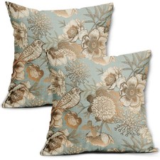 Vintage Floral Pillow Covers 18X18 Inch Set of 2 Rose Gold Flowers Bird Butte...