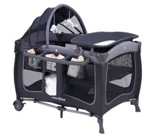 Pamo Babe Playpen Play Yard Bassinet Changing Table Canopy Gray/Black