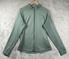 Nike Fit Dry Full Zip Jacket Womens XL Green Stretch Thumbholes Running Training