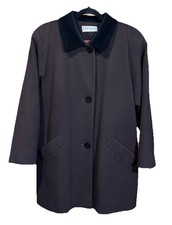 Vtg Forecaster of Boston Wool Blend Swing Coat Brown Size 10 Velvet Trim USA