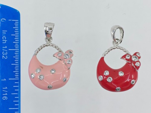 PAIR of ENAMEL and CZ JEWELED PINK, RED HANDBAG PURSE CHARM PENDANTS ~ 1 1/8" - Picture 15 of 21