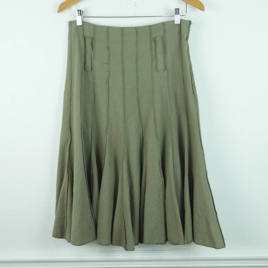 Olive Green Linen Blend Skirt Medium A Line Forest Fairy Woodland Goblincore