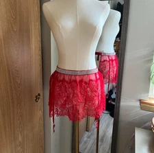 Victoria Secret Very Sexy Bling Garter Belt Red Lace Skirt New XS/S 