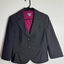 Ann Taylor Wool Blend Stretch Blazer Gray Lined Ruched Size 10