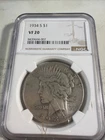 1934 S NGC VF20 Peace Silver Dollar $1 US Mint Rare Key Date Coin 1934-S VF-20