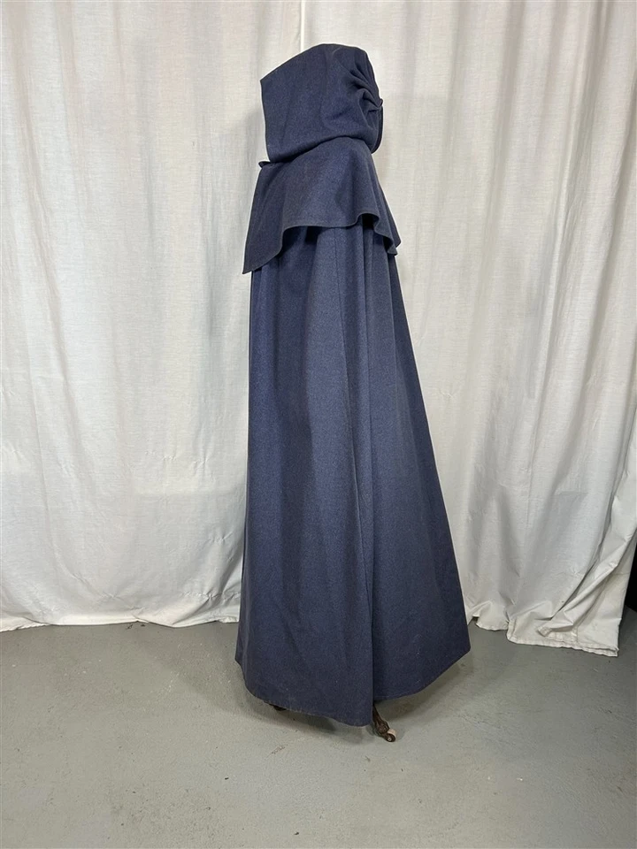 斗篷斗篷带帽羊毛蓝色均码长18世纪古董复制品原版 — 第 3/4 张图片