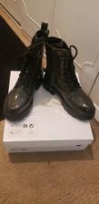 Women's Green Patent Leather Lace-Up Combat Ankle Boots Round Toe Comfort US5