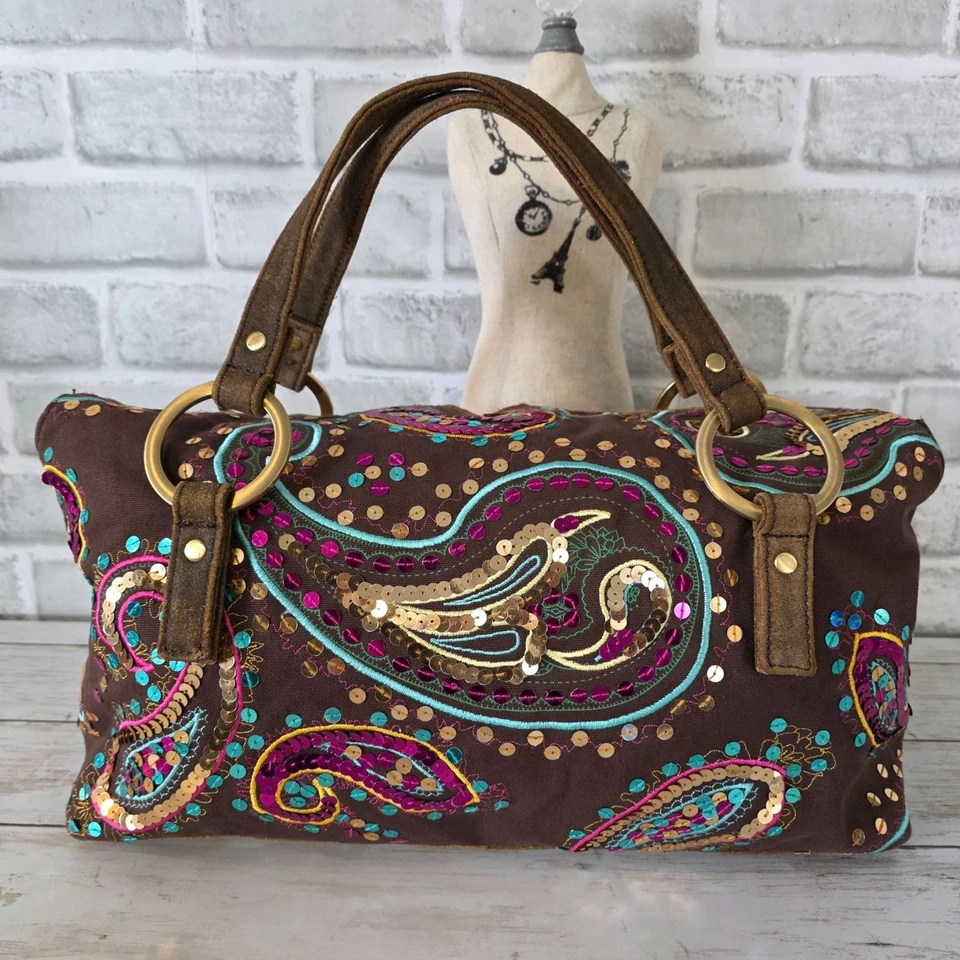 Bolso Vintage Mariposa Matthew Williamson Lentejuelas Paisley Marrón Boho Hippie Foto 2 de 4