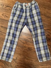 Boden Boys Blue  Gray Plaid Cotton Drawstring Pants SZ 6Y with Pockets