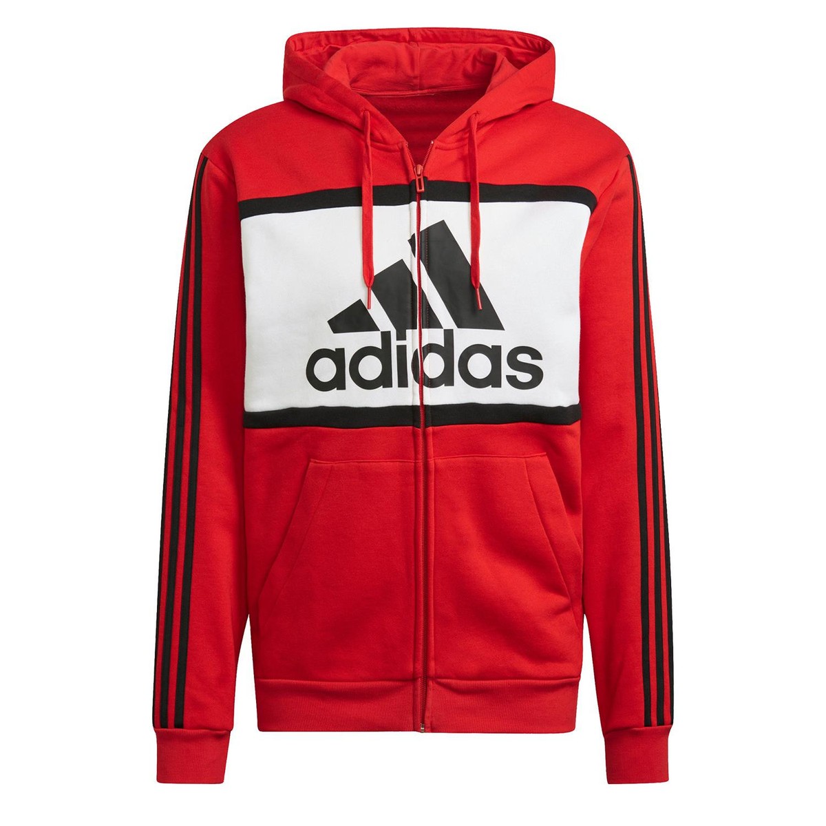 adidas ESSENTIALS MEN'S COLORBLOCK LOGO HOODIE RED WHITE GYM