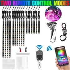16PCS Motorcycle RGB LED Strip Light Under Glow Neon Kit Bluetooth APP Control