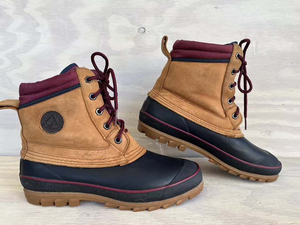 Trader Bay Waterproof Navy Rubber & Tan Leather  Insulated Lace Up Duck Boots 8 - Image 2 of 4