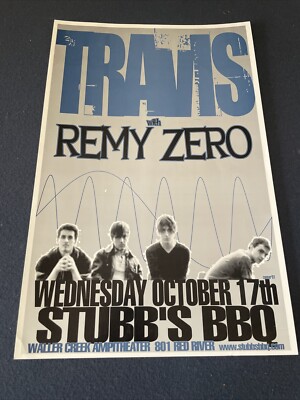 Travis w Remy Zero concert poster by Conner 2001 Stubbs BBQ Austin