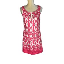 Eliza J Pink Ikat Sleeveless Round Neck Shift Dress Pink White Size 6