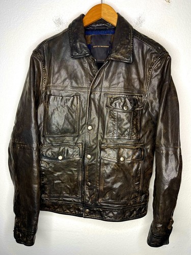 $798 Deus Ex Machina Medium Dark Brown Leather Trucker Jacket Moto Small Biker - Picture 3 of 12