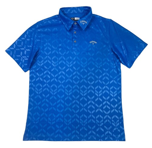 CALLAWAY Polo Top Golf Opti Dri Short Sleeve Blue Geometric Pattern Size L