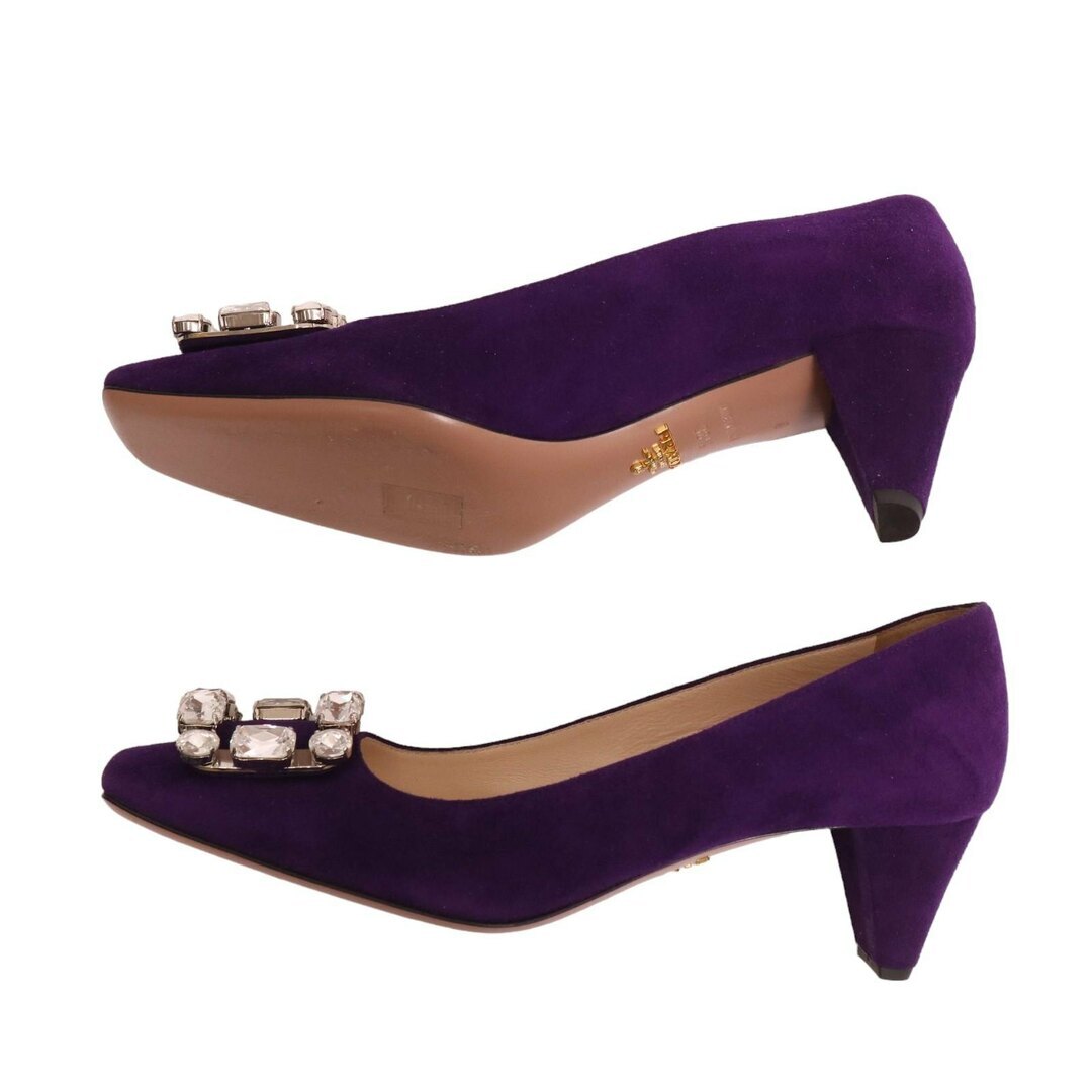 PRADA Pumps Heel Beaded Suede Purple EU38.5 US8.5 Japan F/S USED thumbnail 4