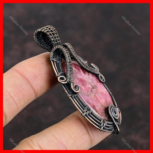 Womens day Sale Copper Rhodonite Stone Mother Artisan Wire Wrapped New Pendant - Picture 4 of 6